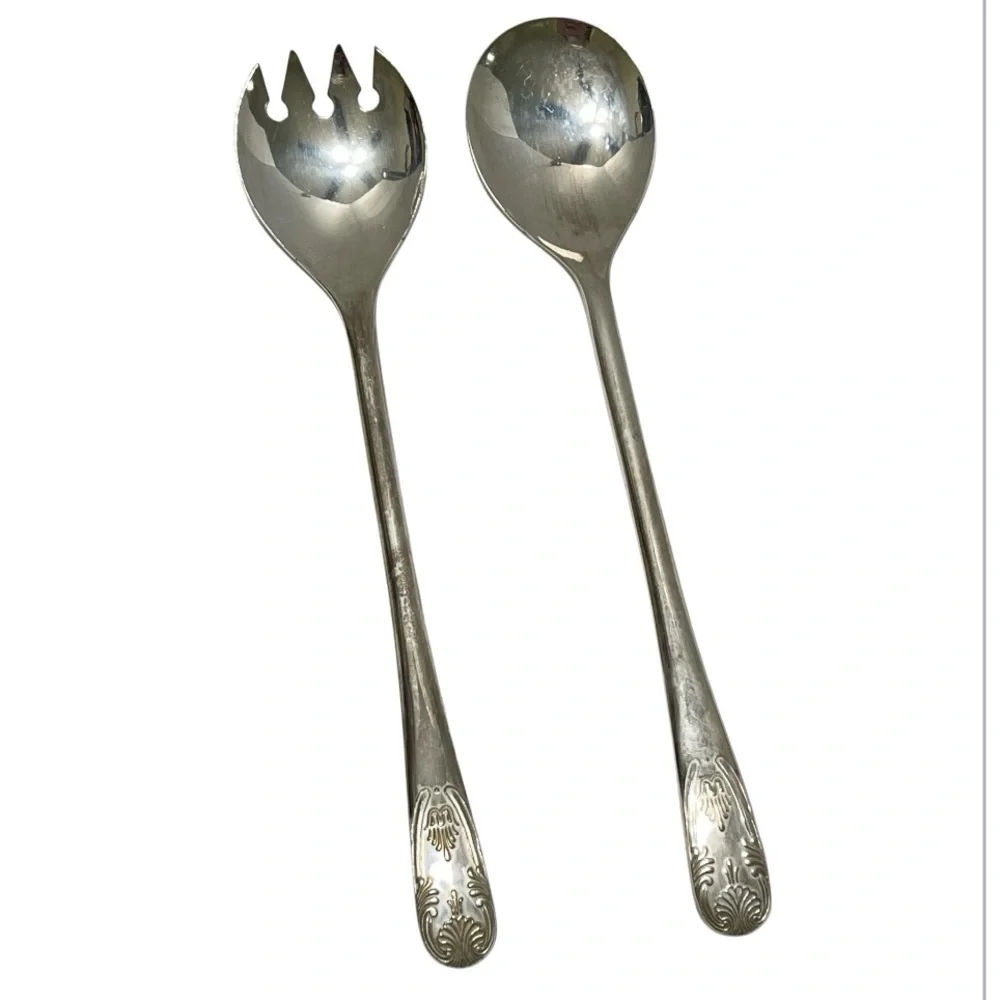 Vintage Silverplate Salad Serving Utensils Set Italy Scrolled Elegant Holiday 9